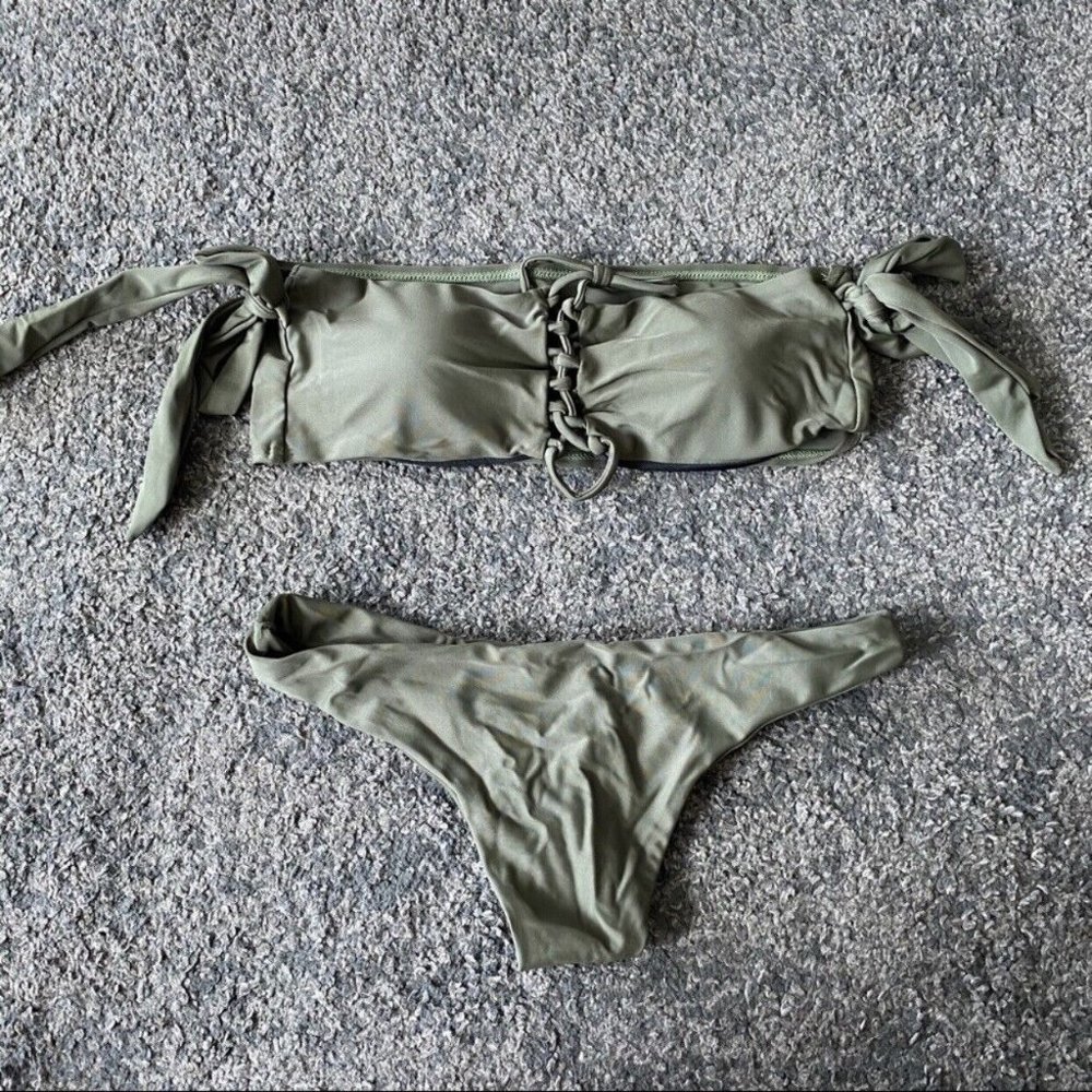 off shoulder olive swimsuit set Sep sale